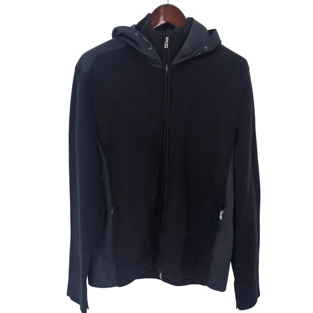 Victorinox Full Zip Hooded Knit Sweater Jacket Black Men's XL Outdoor Casual